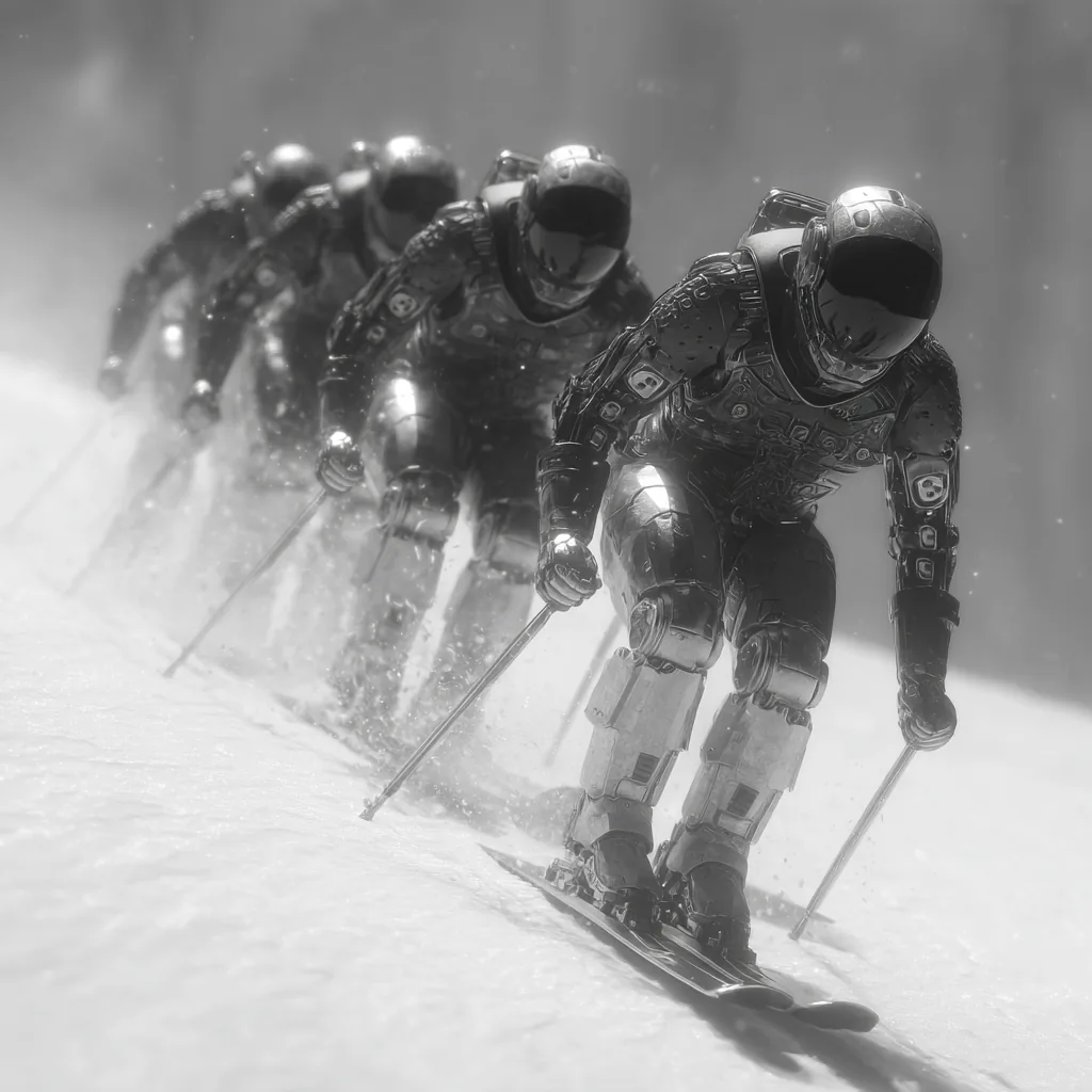 Four agents descending the same route in single file